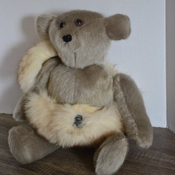 Vtg Jointed Mohair Bear with Fur Wrap - Picture 1 of 8